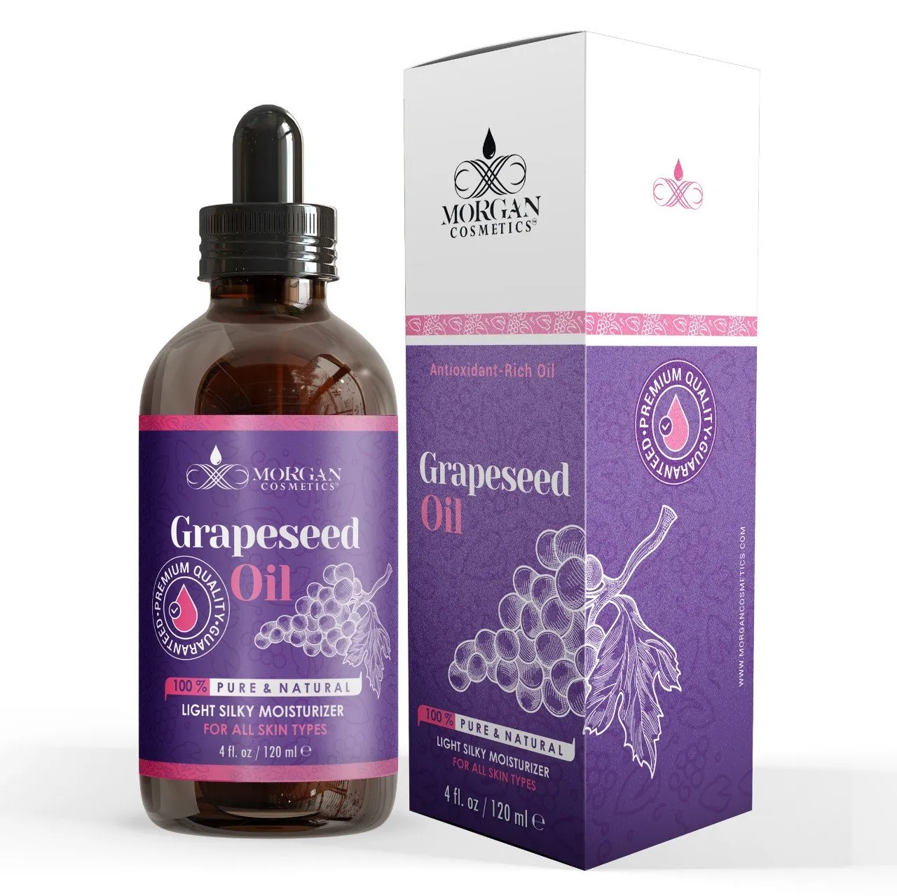 100% Pure Grapeseed Oil Antioxidant-rich Oil For all Skin types 4 fl oz 118 ml by Morgan Cosmetics