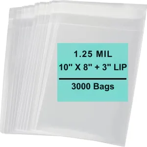 10X8 3 inches Lip and Tape Resealable Bags Co-Extruded 1.25 Mil PPE