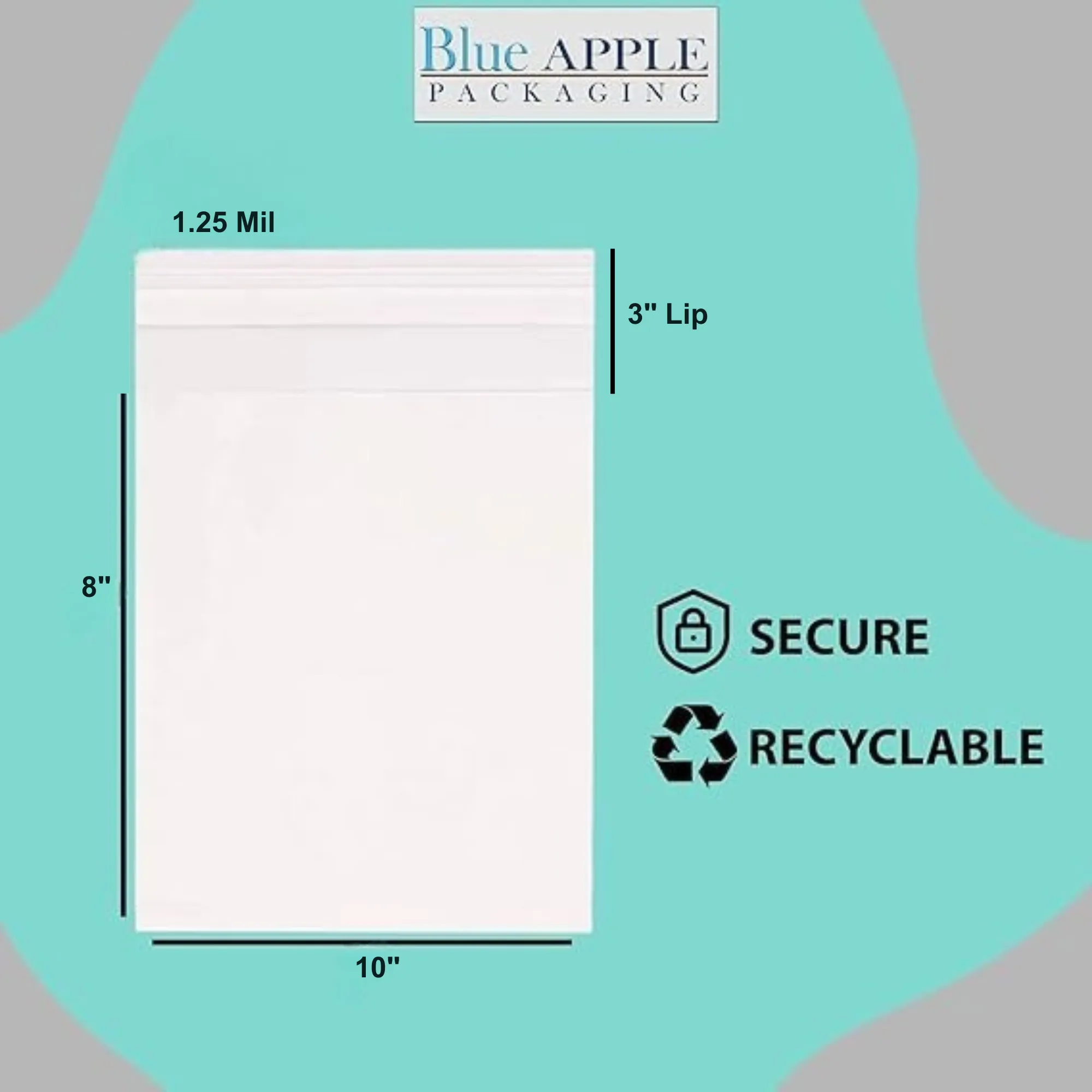 10X8 3 inches Lip and Tape Resealable Bags Co-Extruded 1.25 Mil PPE