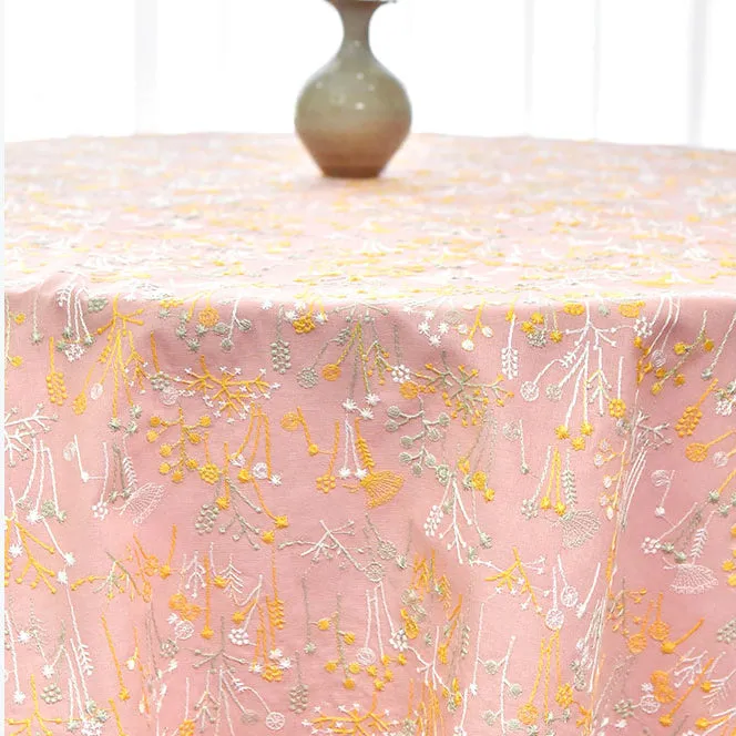 120cm Width x 95cm Length Premium Botanical Floral Embroidery Ramie Cotton Fabric