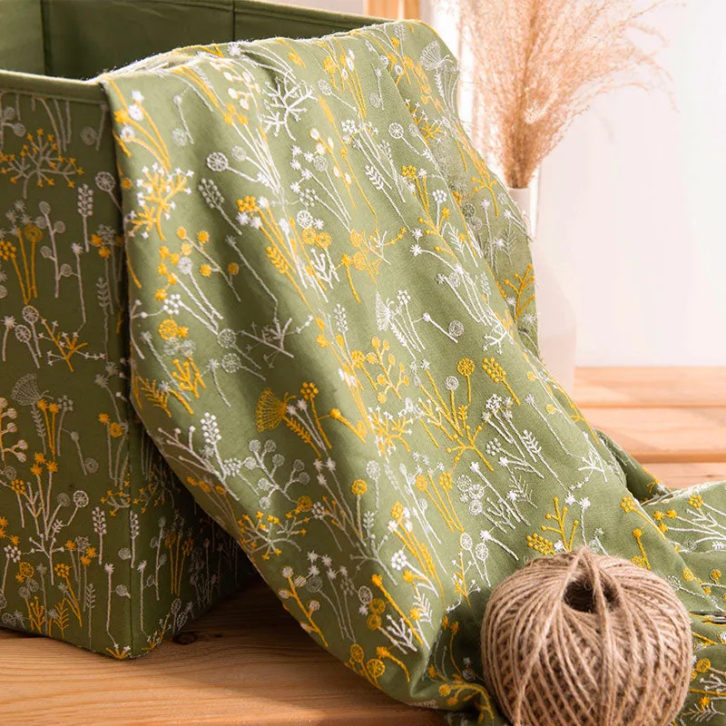 120cm Width x 95cm Length Premium Botanical Floral Embroidery Ramie Cotton Fabric