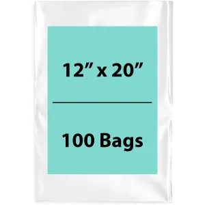 12X20 inches Clear Flat Poly Bags 1.5Mil Open Top (LDPE)