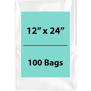 12X24 inches Clear Flat Poly Bags 2Mil Open Top (LDPE)