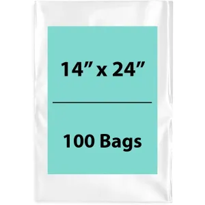 14X24 inches Clear Flat Poly Bags 2Mil Open Top (LDPE)