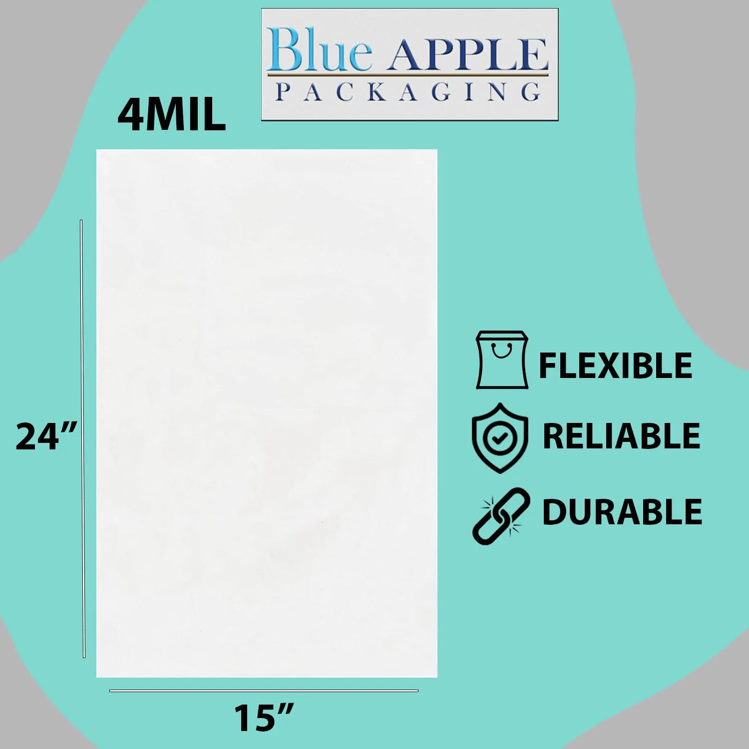 15X24 inches Clear Flat Poly Bags 4Mil Open Top (LDPE)