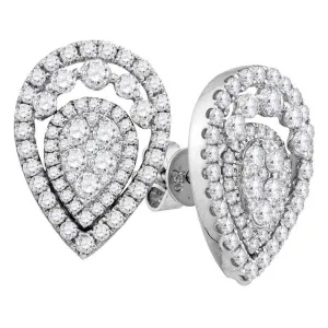 18K White Gold Round Diamond Convertible Teardrop Dangle Jacket Earrings 1-3/8 Cttw