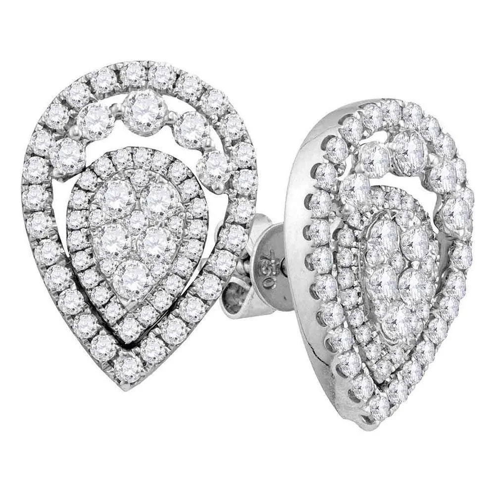 18K White Gold Round Diamond Convertible Teardrop Dangle Jacket Earrings 1-3/8 Cttw