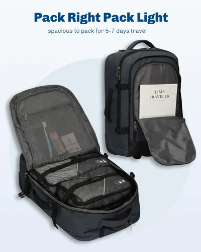 2 in 1 Travel Backpack 22 Inches Carry on Luggage 63L Rolling Backpack for Men W