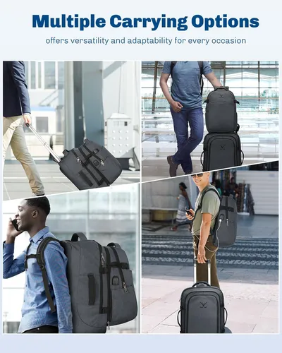 2 in 1 Travel Backpack 22 Inches Carry on Luggage 63L Rolling Backpack for Men W