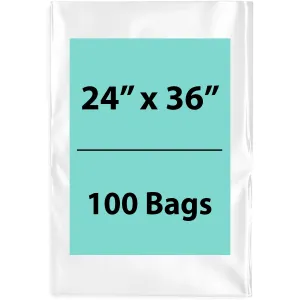 24X36 inches Clear Flat Poly Bags 2Mil Open Top (LDPE)