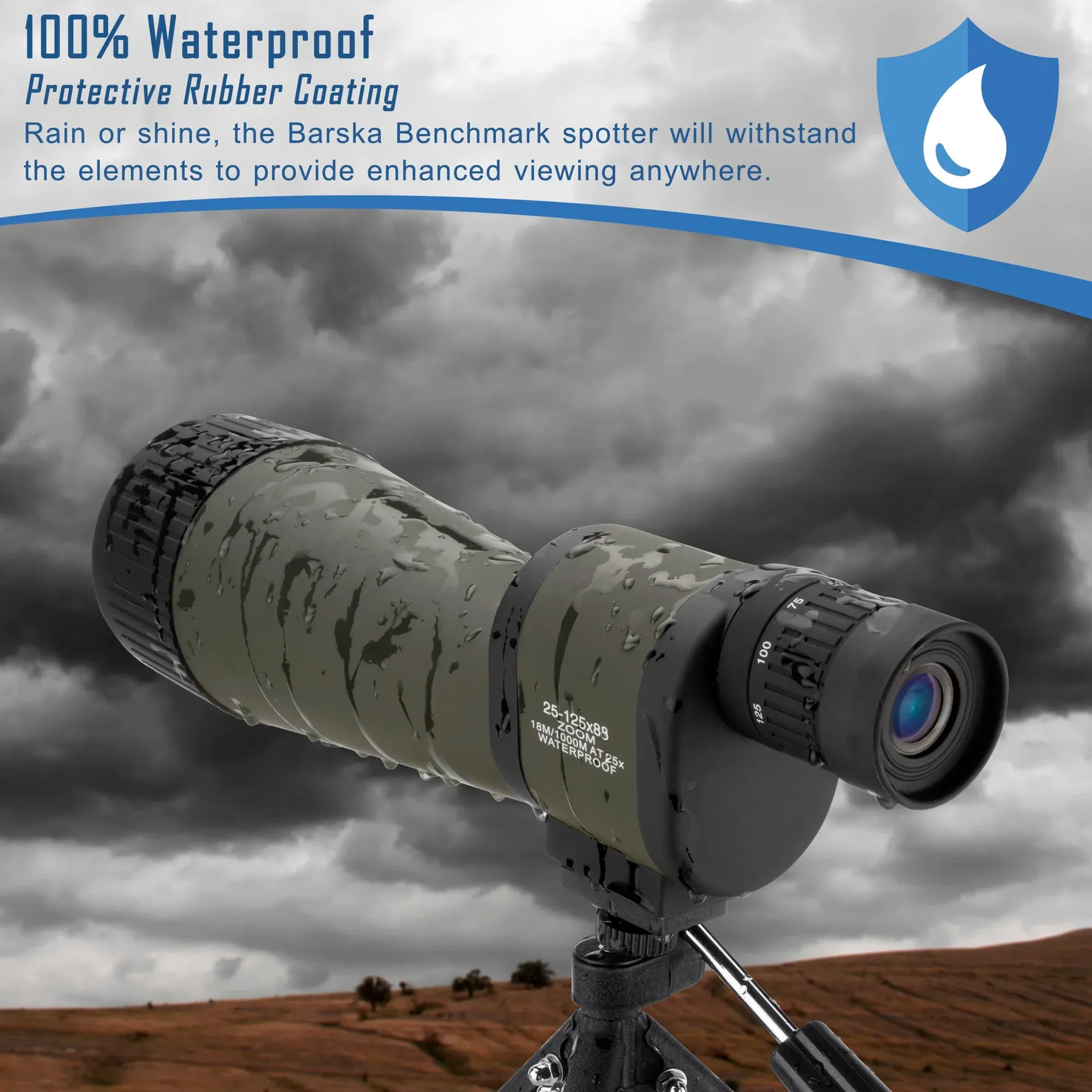 25-125x88mm Benchmark Waterproof Straight Spotting Scope | AD11182