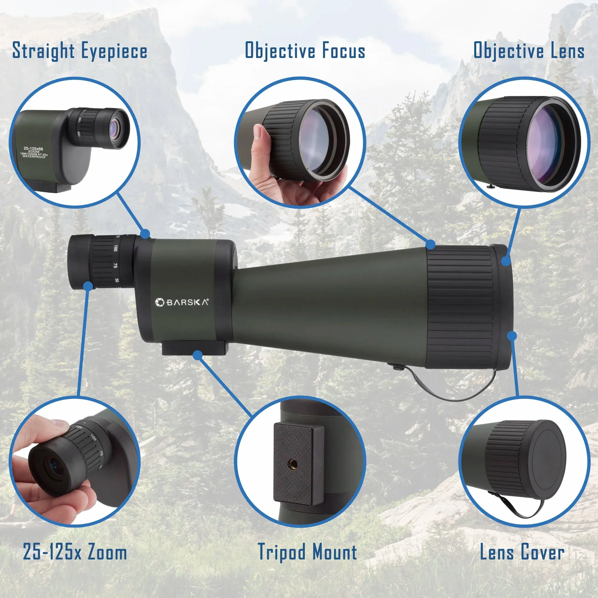 25-125x88mm Benchmark Waterproof Straight Spotting Scope | AD11182