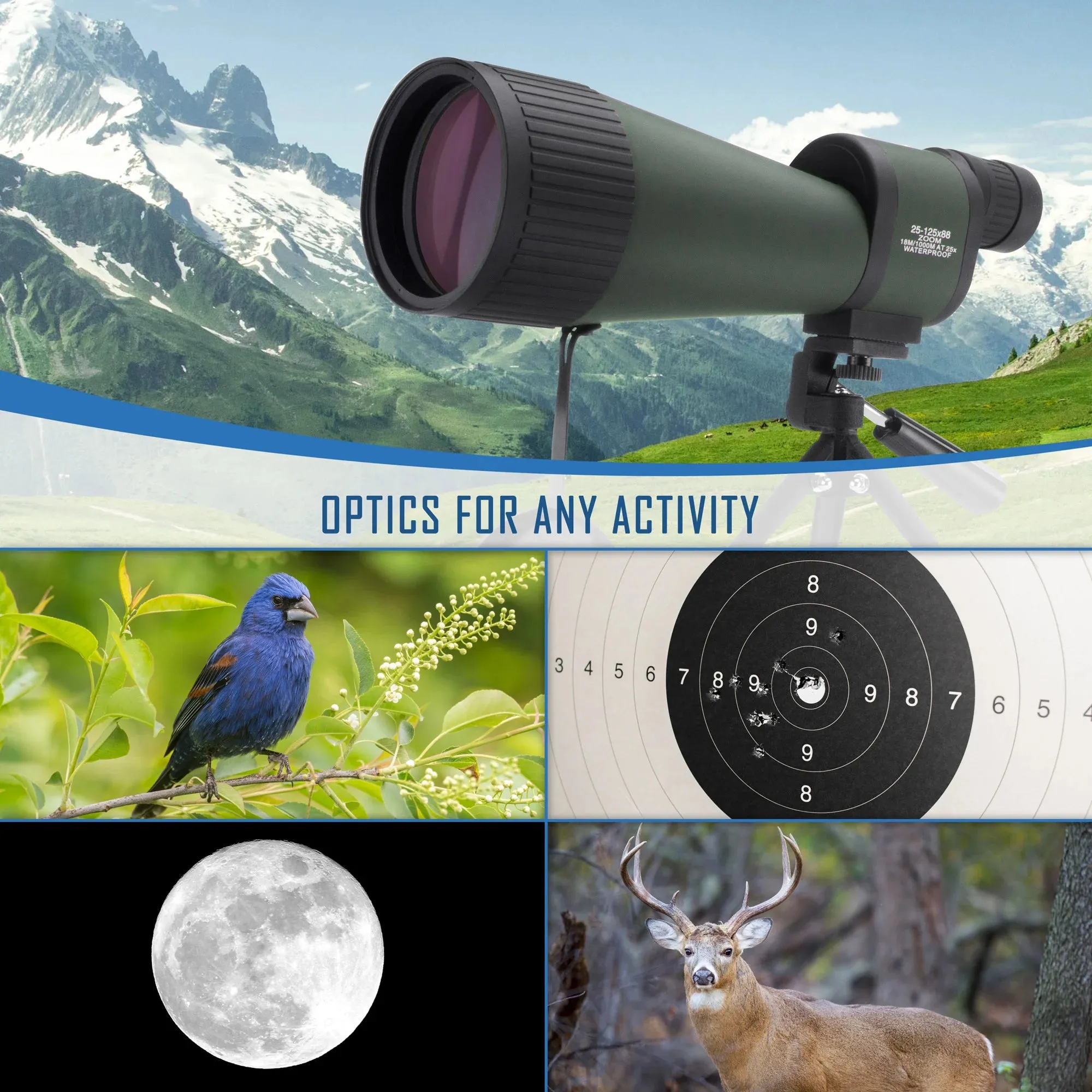 25-125x88mm Benchmark Waterproof Straight Spotting Scope | AD11182