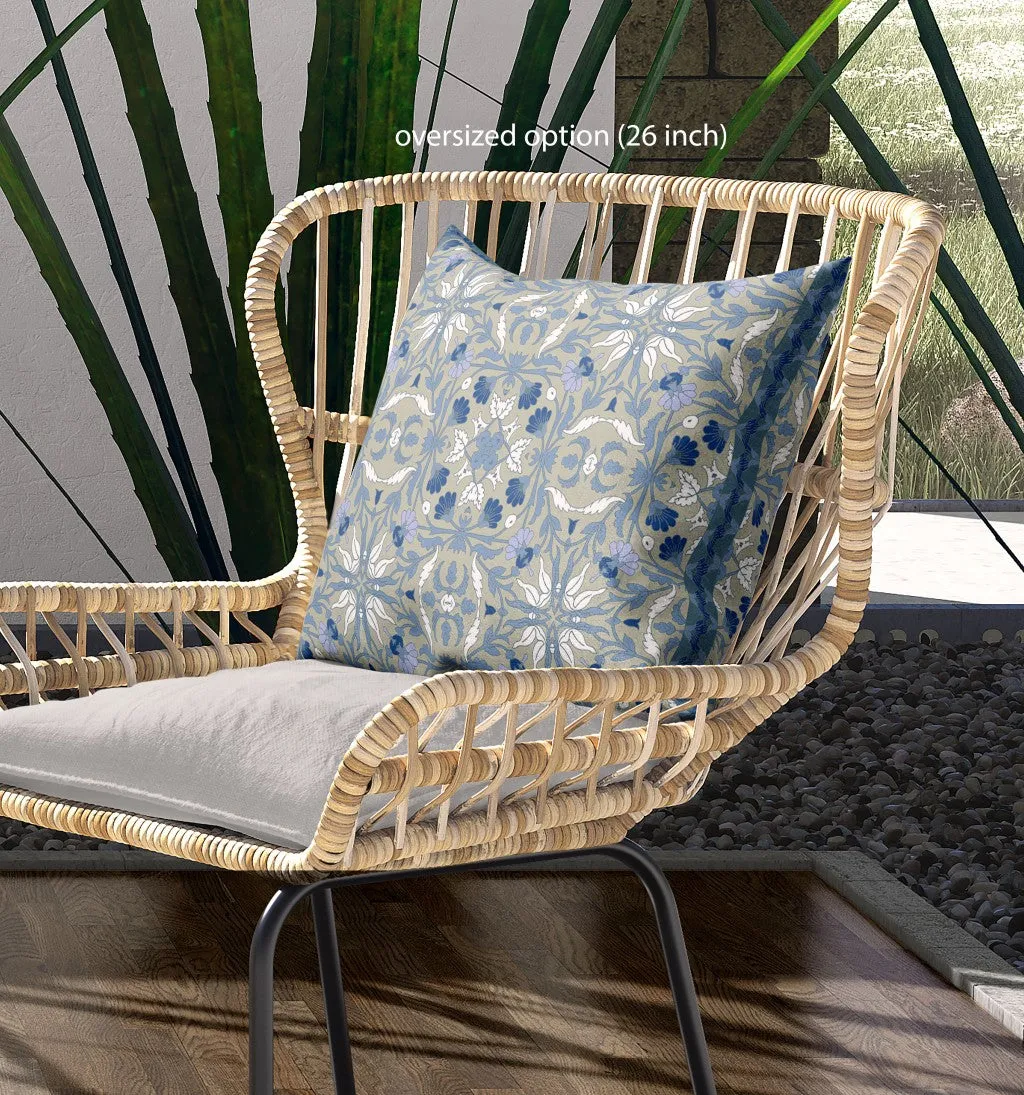 26” Gray Indigo Paisley Indoor Outdoor Throw Pillow