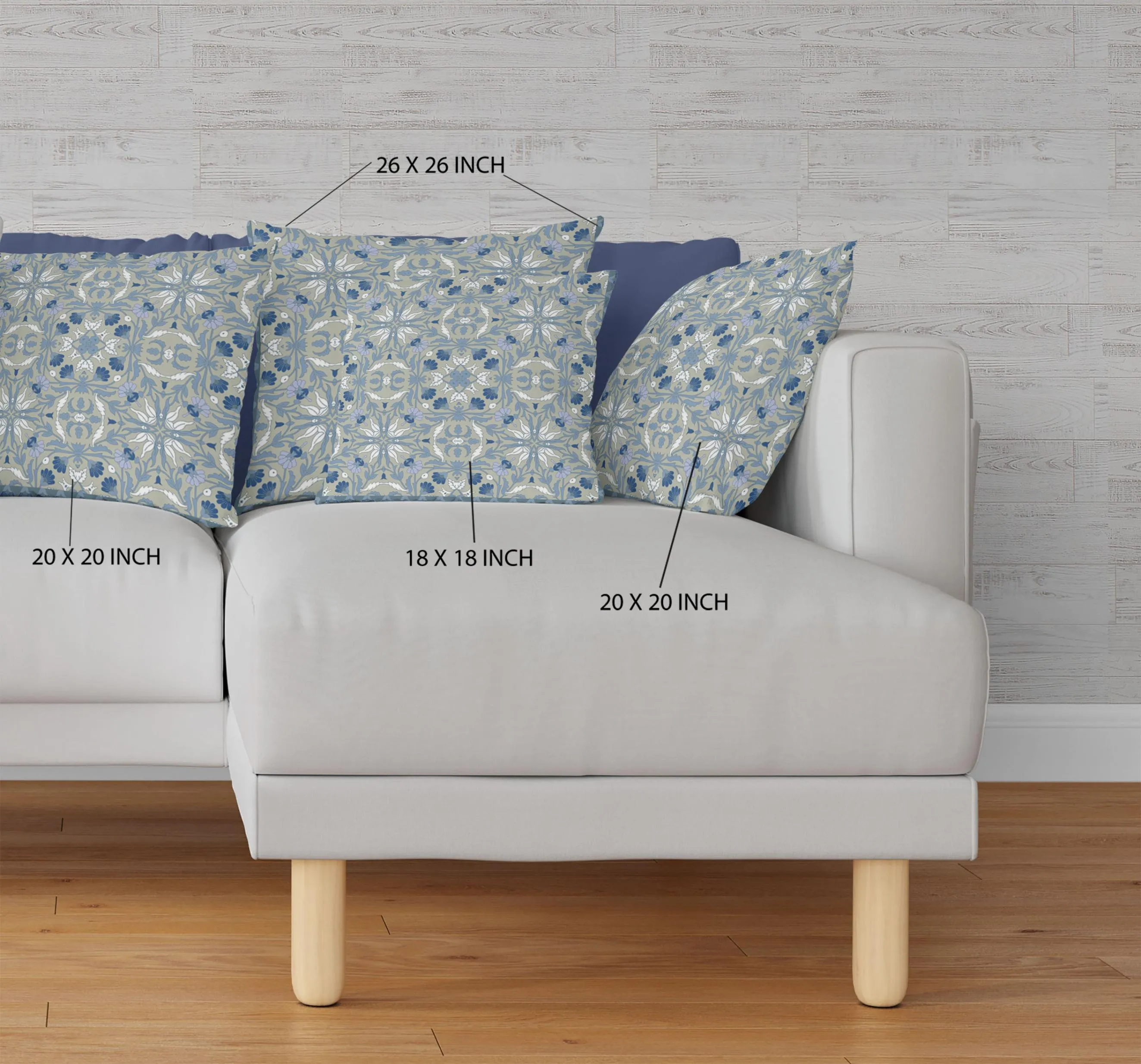 26” Gray Indigo Paisley Indoor Outdoor Throw Pillow