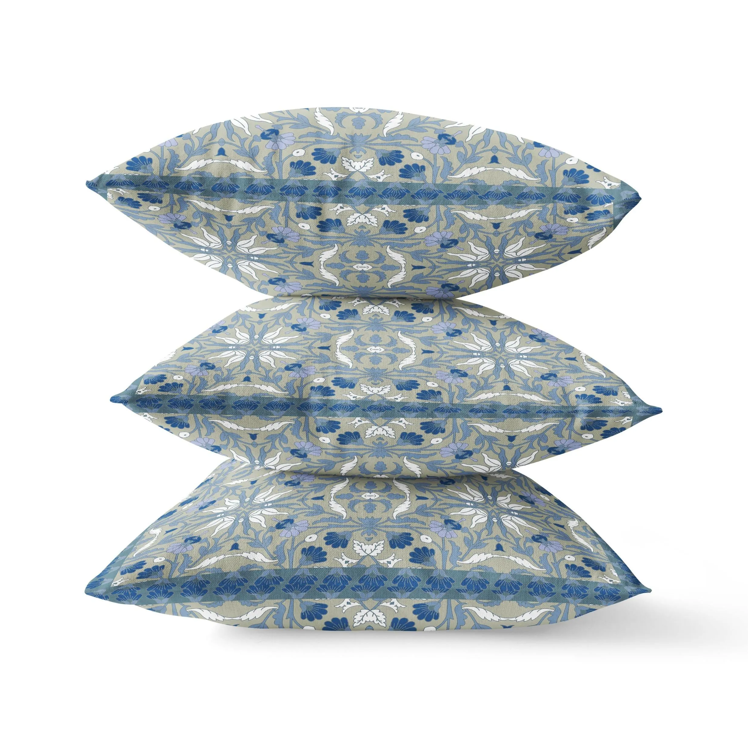 26” Gray Indigo Paisley Indoor Outdoor Throw Pillow