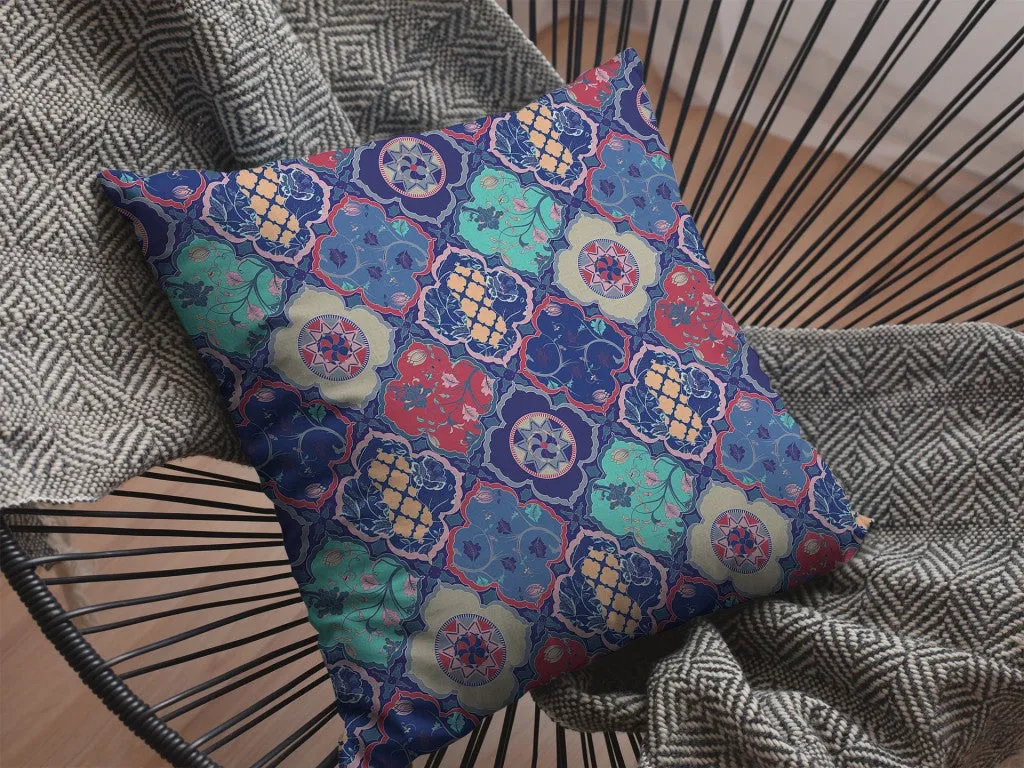 28” Navy Red Trellis Indoor Outdoor Throw Pillow