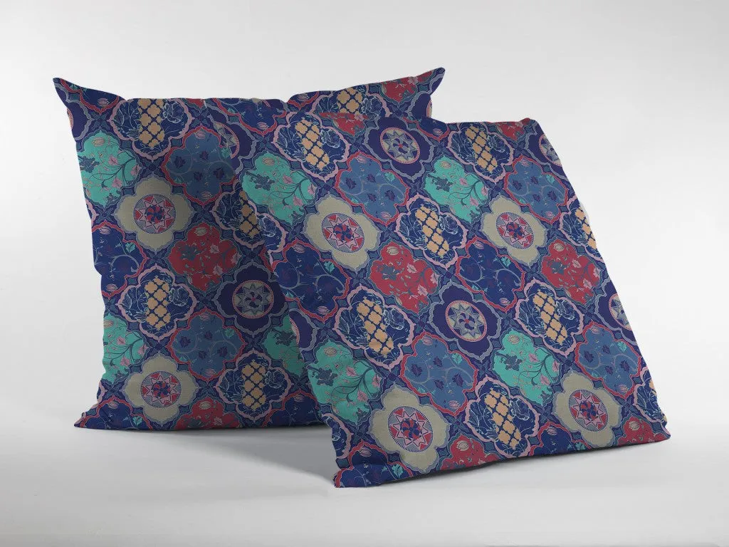 28” Navy Red Trellis Indoor Outdoor Throw Pillow