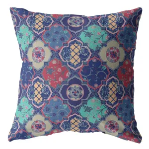 28” Navy Red Trellis Indoor Outdoor Throw Pillow