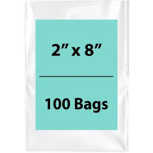 2X8 inches Clear Flat Poly Bags 4Mil Open Top (LDPE)