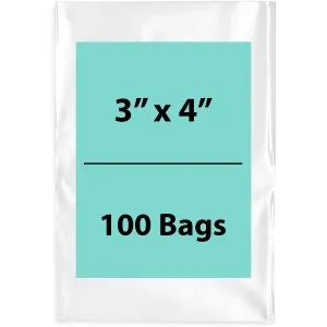 3X4 inches Clear Flat Poly Bags 2Mil Open Top (LDPE)