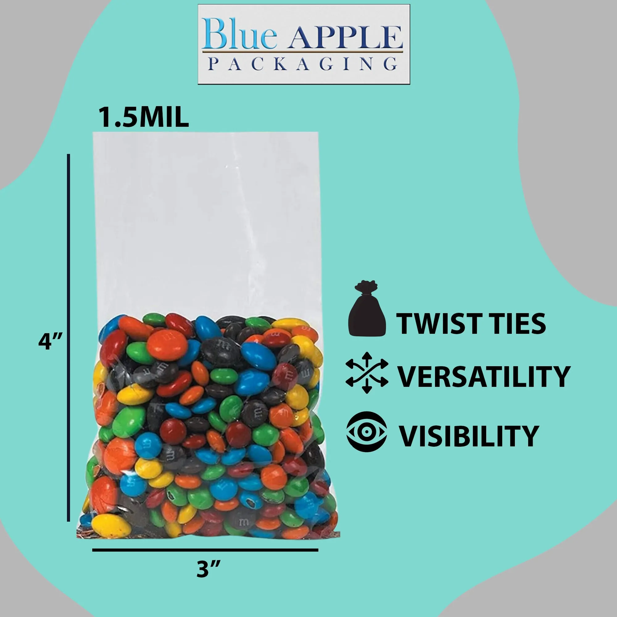 3X4 inches Polypropylene Bags 1.5 Mil Clear Flat