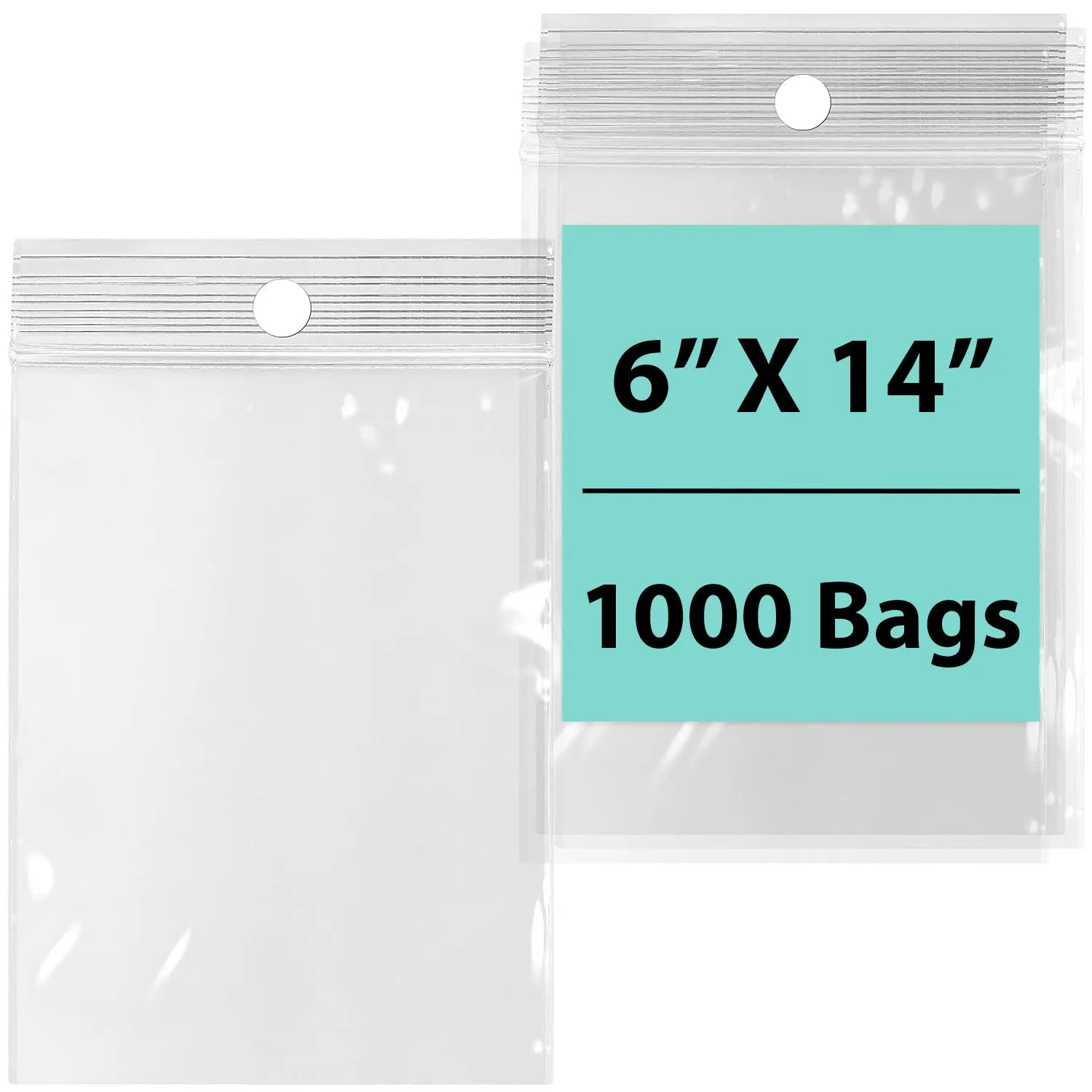 6X14 inches Reclosable Poly Bags with Hang Hole 2 Mil (LDPE) Single Track Zipper