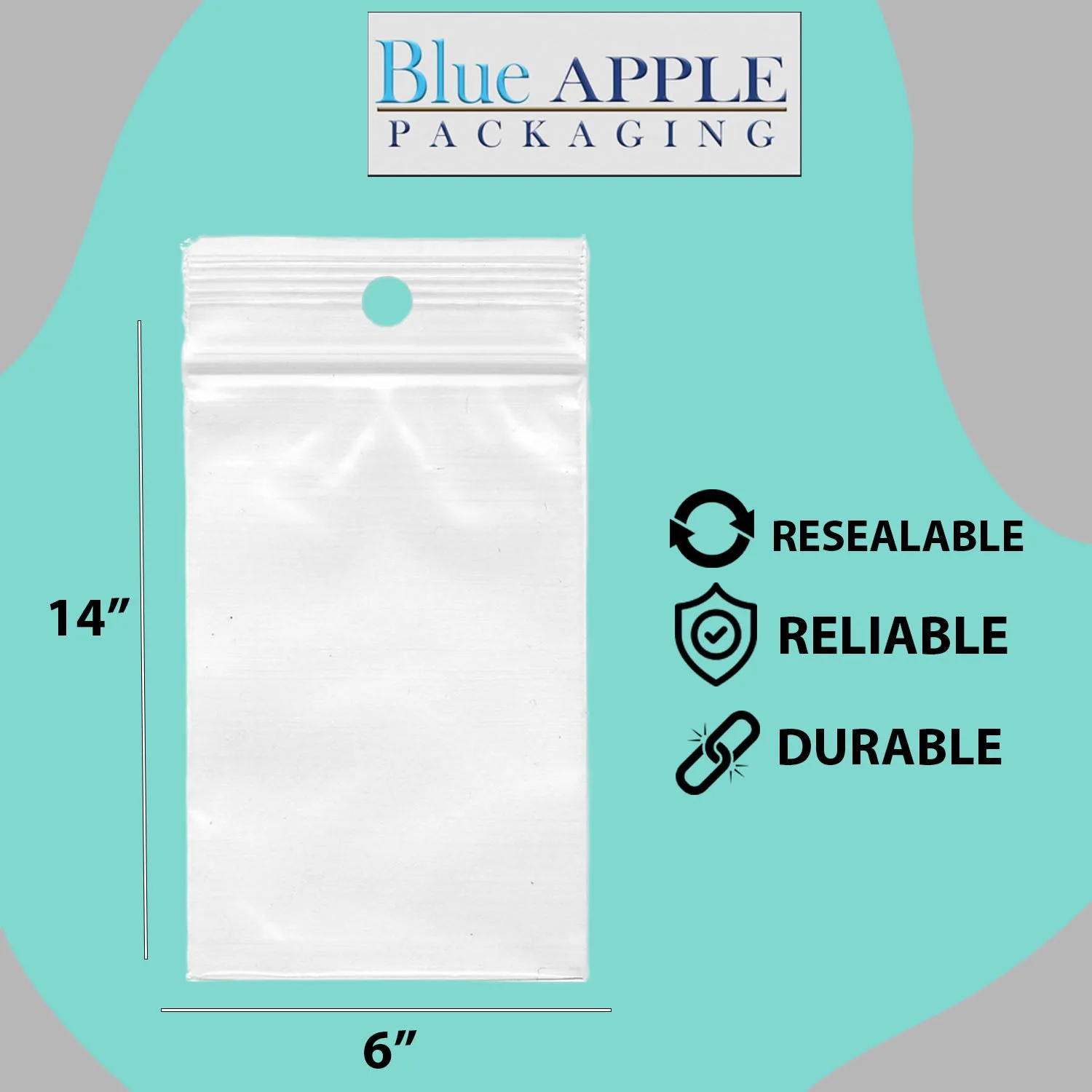6X14 inches Reclosable Poly Bags with Hang Hole 2 Mil (LDPE) Single Track Zipper
