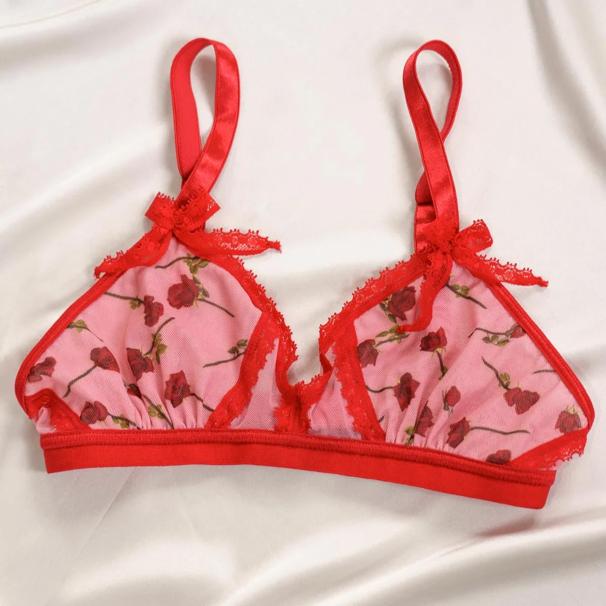 A Dozen Roses Printed Mesh Peekaboo Bralette