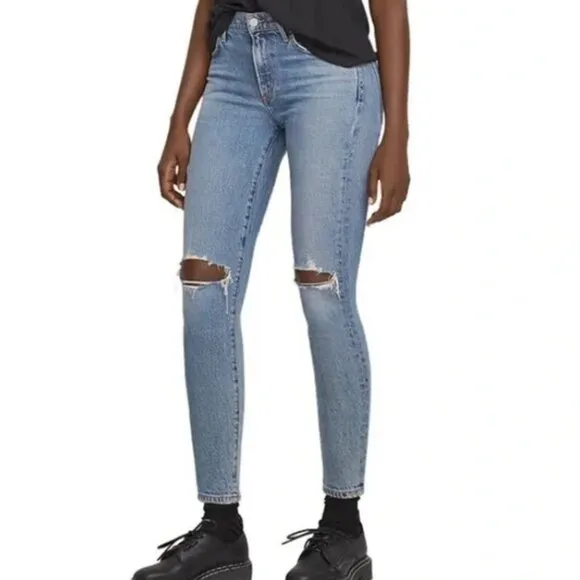 AGOLDE Sophie Distressed Mid Rise Skinny Jeans