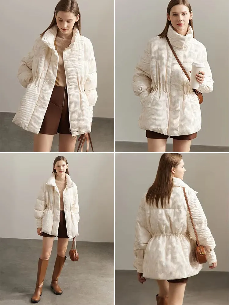 AMII Minimalist Duck Down Puffer Coat - Lightweight, Stand Collar, Lapel
