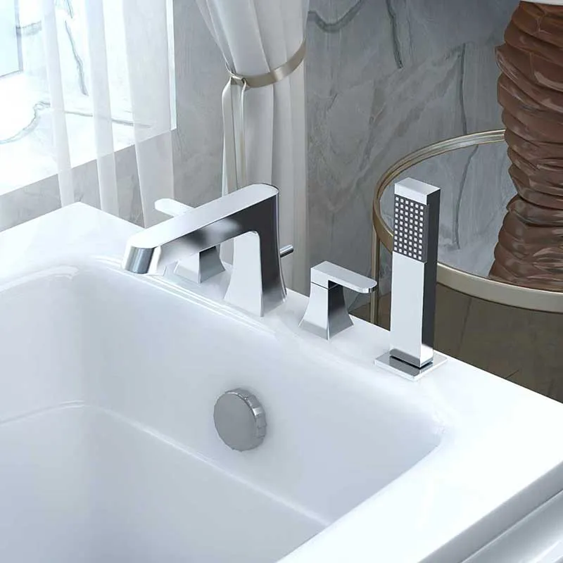 Anzzi Cove Series 2-Handle Roman Bathtub Faucet with Shower Wand in Polished Chrome