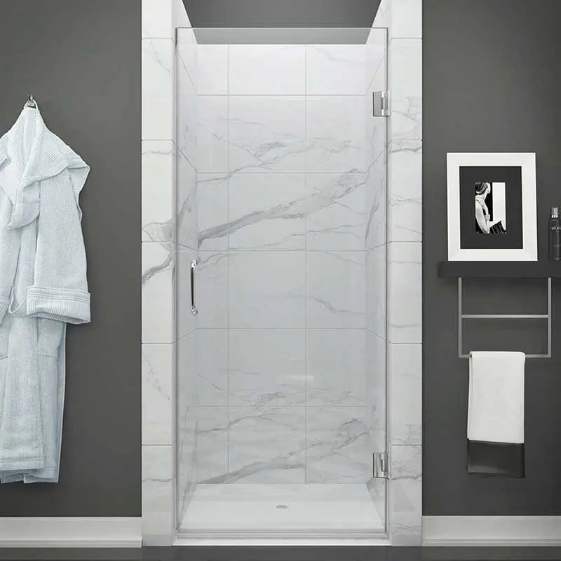Anzzi FELLOW Series 24 in. by 72 in. Frameless Hinged shower door in Chrome with Handle
