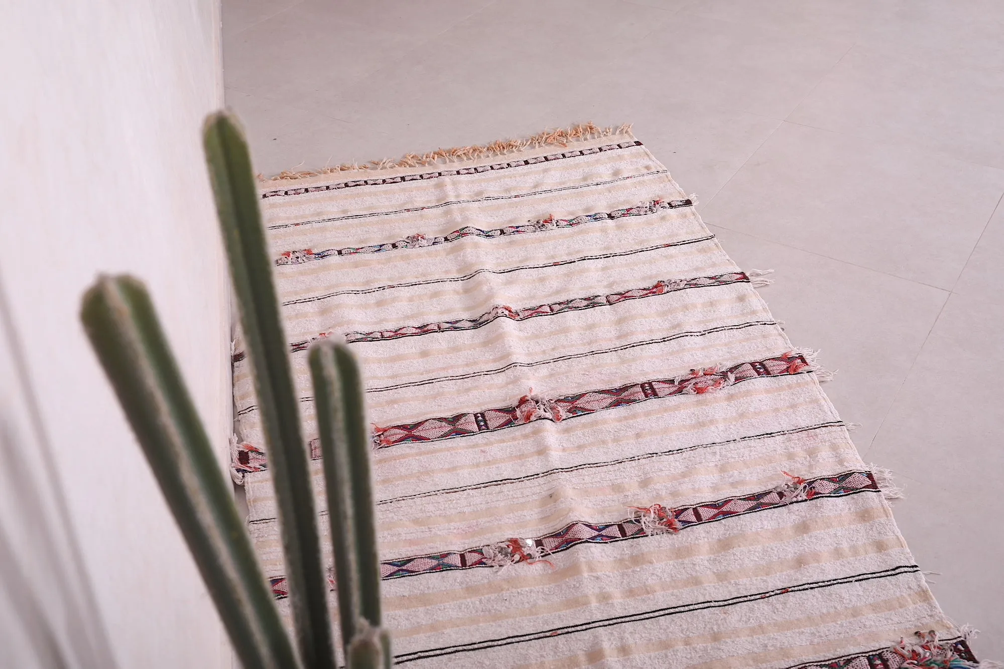 Authentic Moroccan Rug - 3.5 FT X 6.7 FT | Striped Handwoven Textile