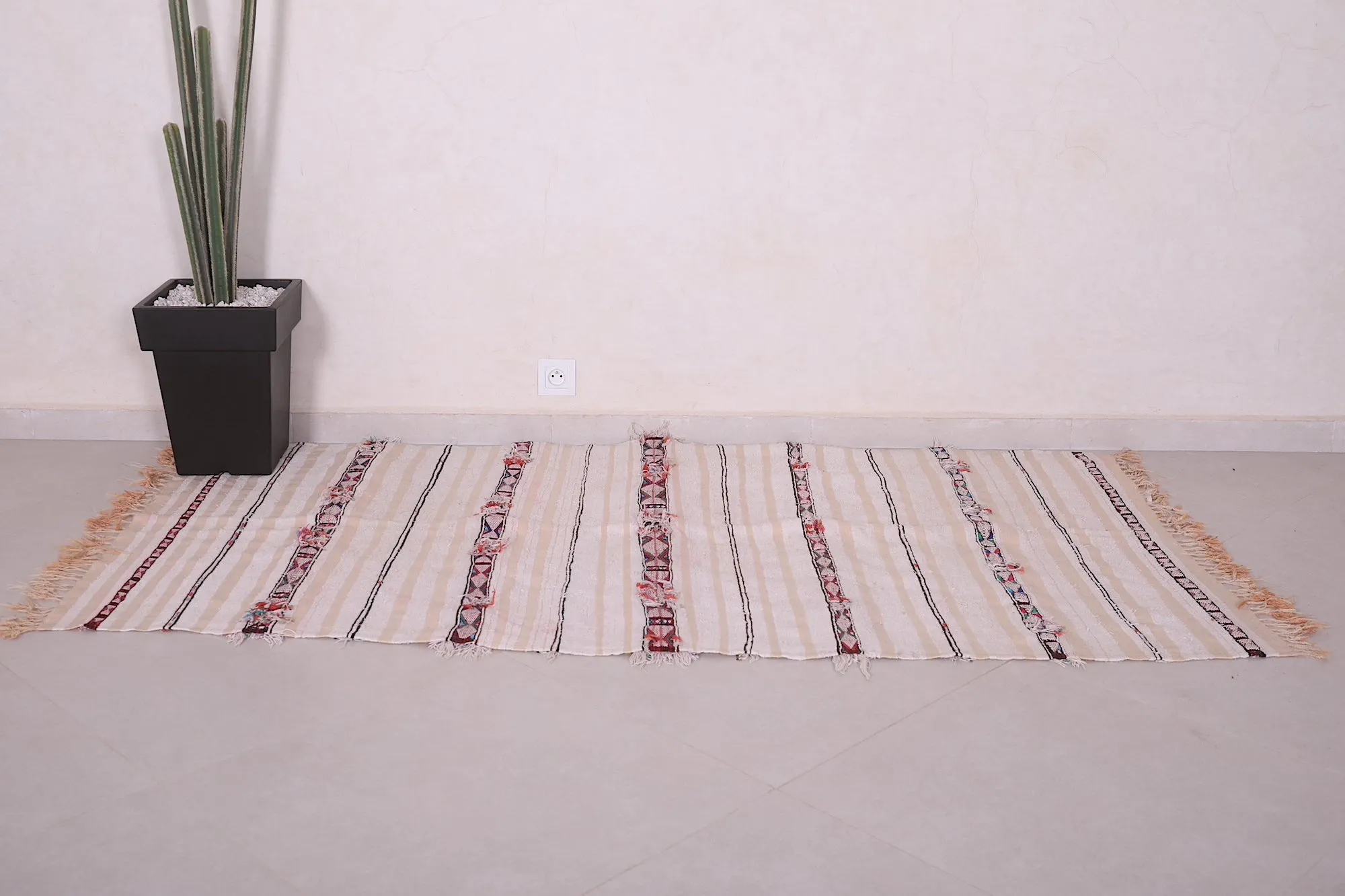 Authentic Moroccan Rug - 3.5 FT X 6.7 FT | Striped Handwoven Textile