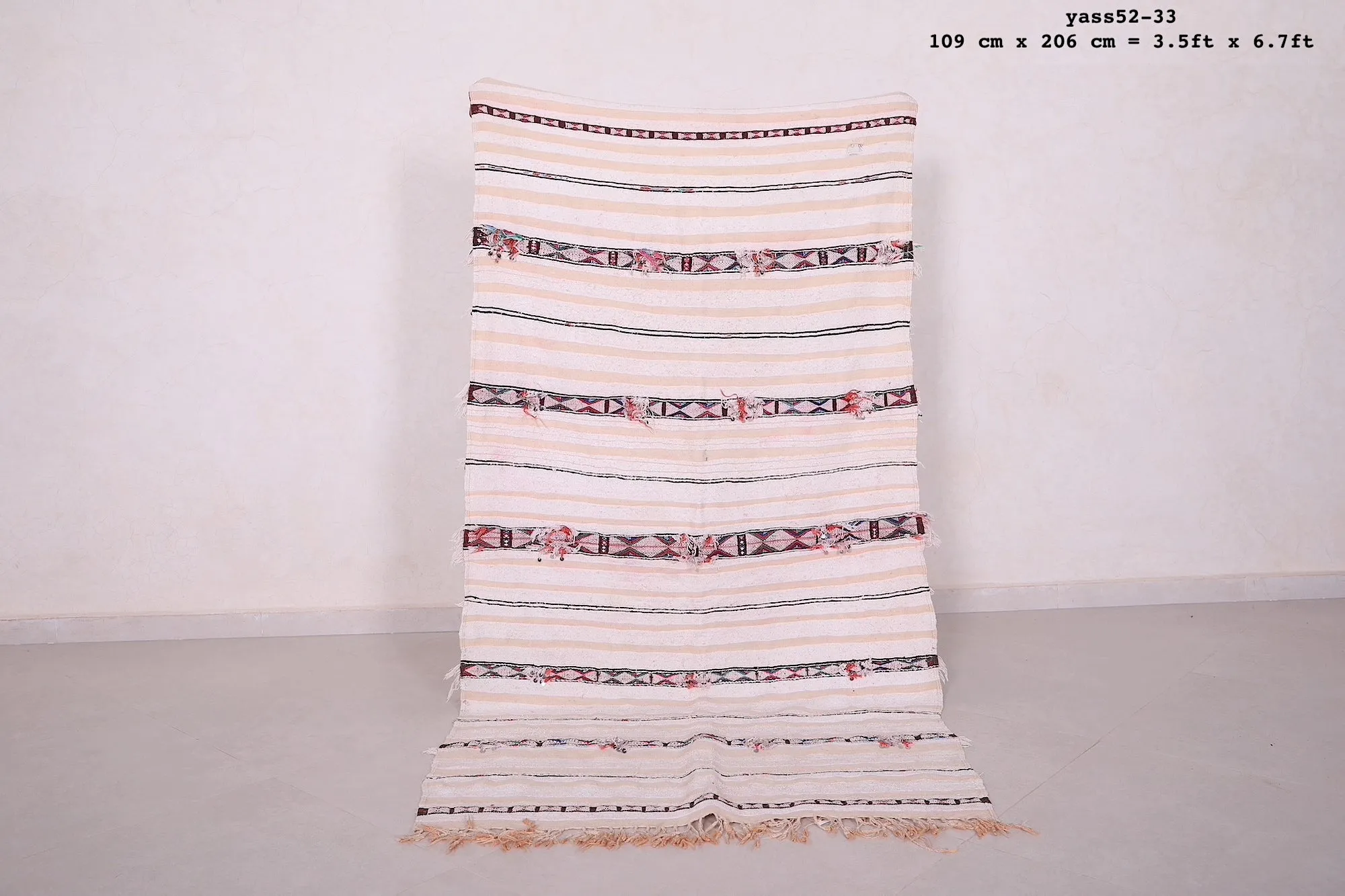 Authentic Moroccan Rug - 3.5 FT X 6.7 FT | Striped Handwoven Textile