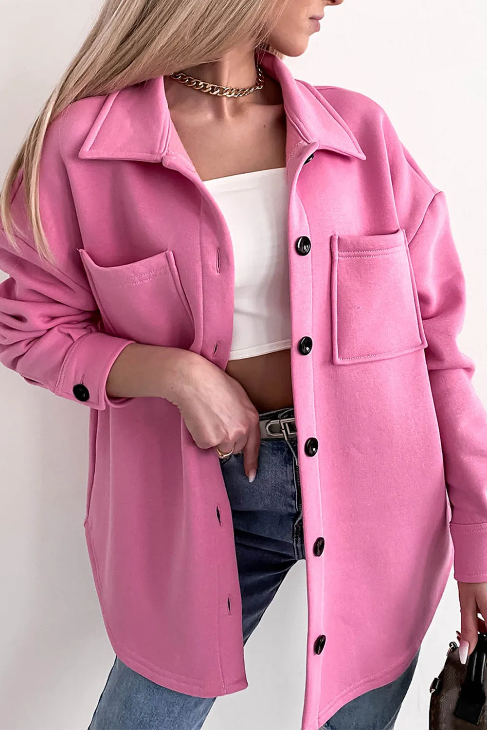 Barbie Style  Pink Lapel pocket shirt style jacket