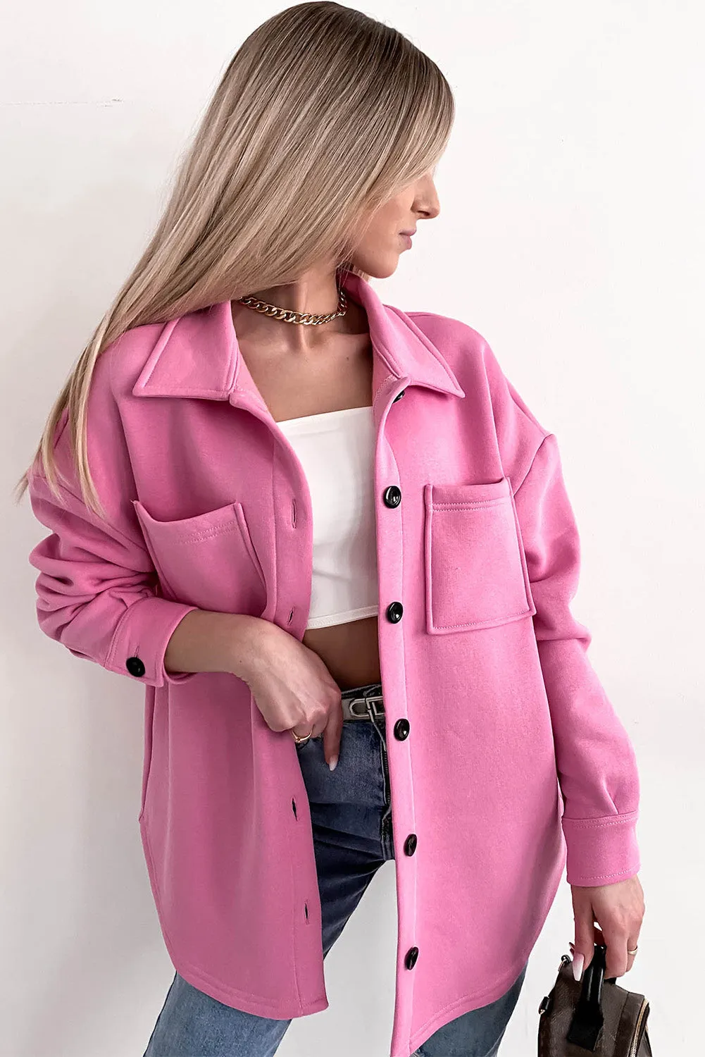 Barbie Style  Pink Lapel pocket shirt style jacket