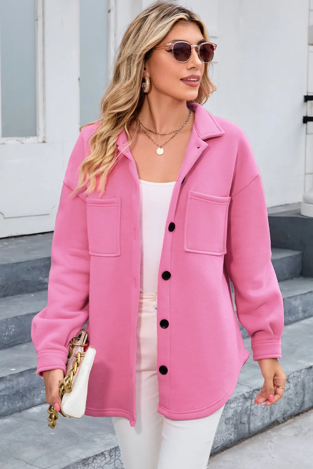 Barbie Style  Pink Lapel pocket shirt style jacket