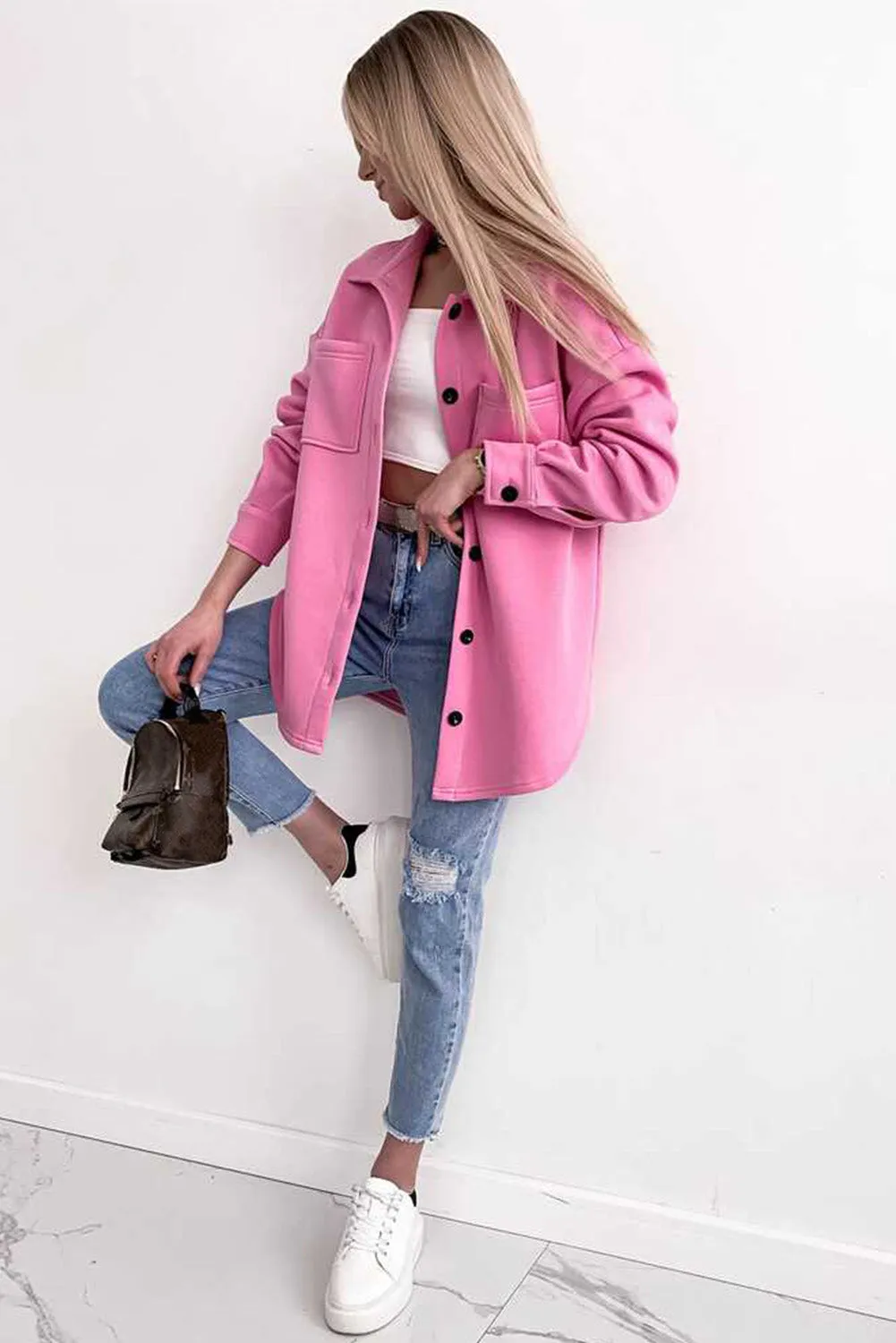 Barbie Style  Pink Lapel pocket shirt style jacket