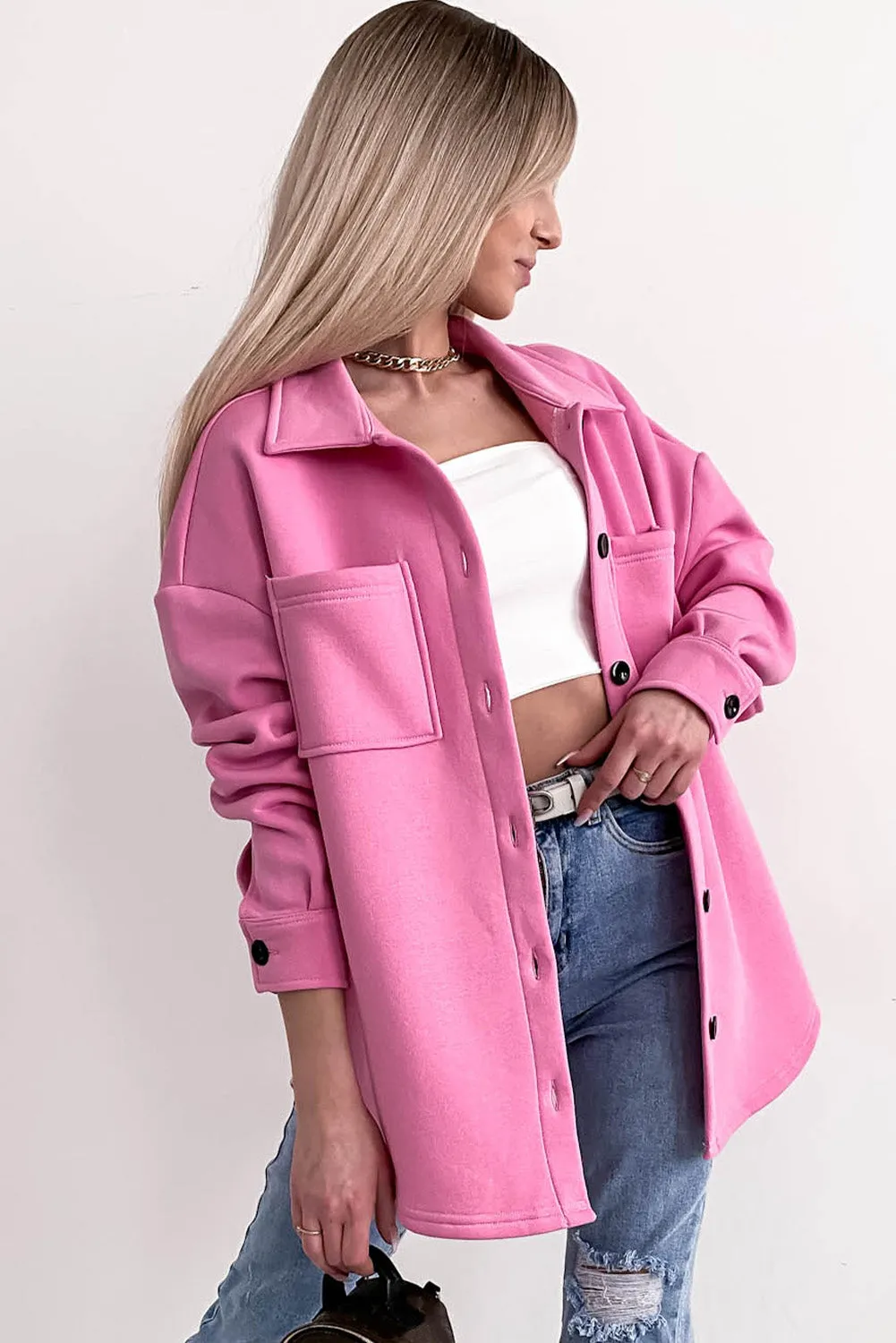 Barbie Style  Pink Lapel pocket shirt style jacket