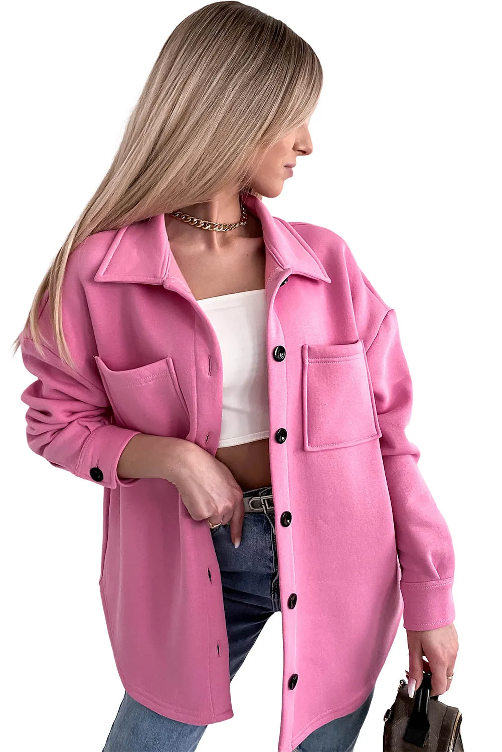 Barbie Style  Pink Lapel pocket shirt style jacket