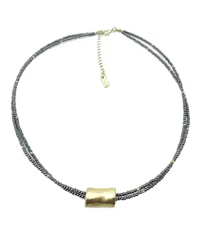 Barrel on Double Pyrite Beaded Necklace