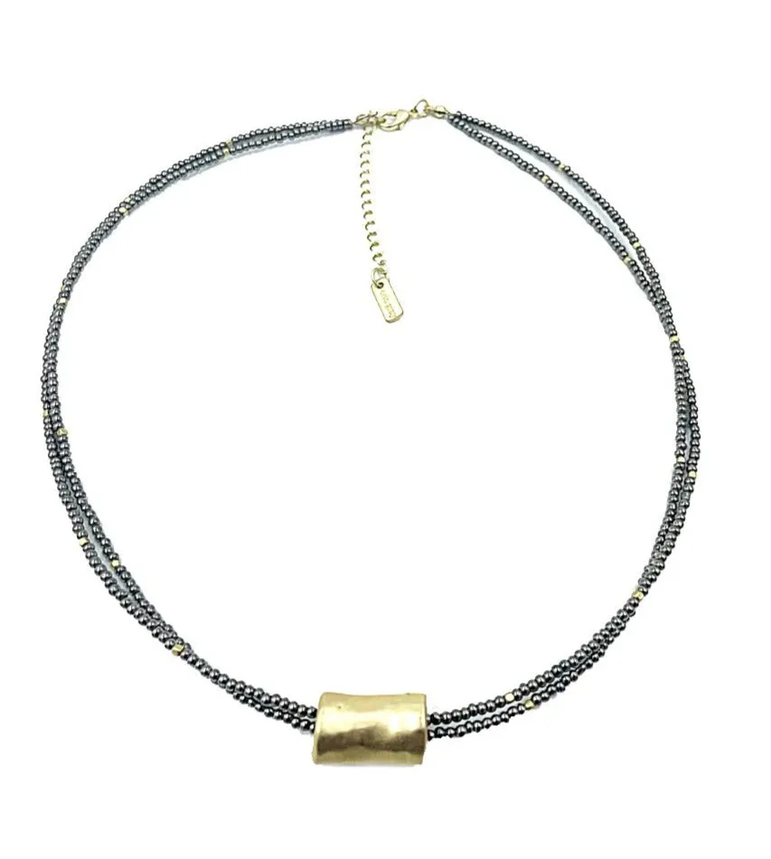 Barrel on Double Pyrite Beaded Necklace