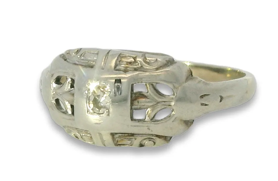 Beautiful Antique 14K White Gold Filigree Diamond Pinky Ring Band