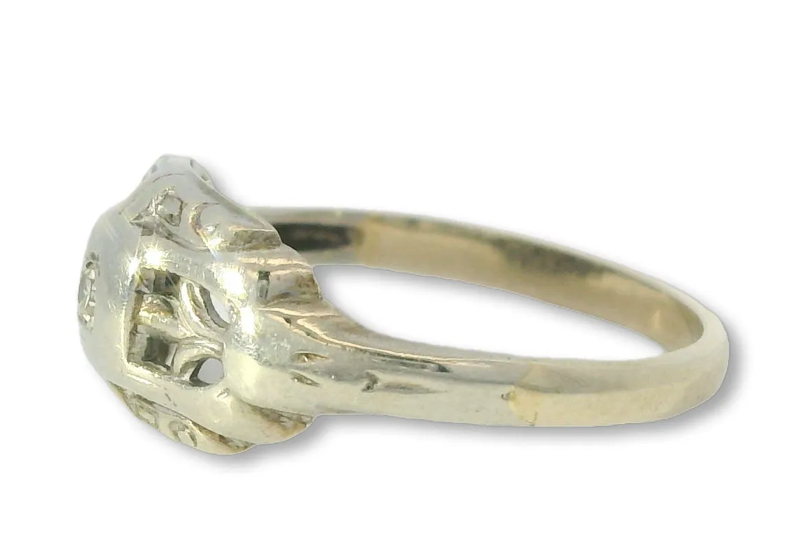 Beautiful Antique 14K White Gold Filigree Diamond Pinky Ring Band
