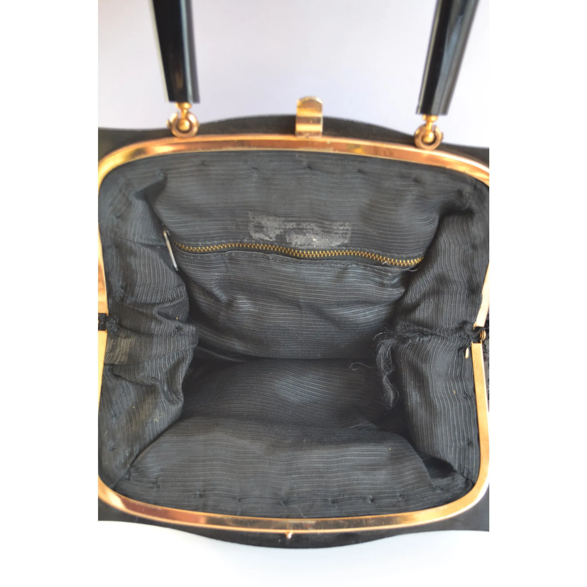 Black Beaded Plastic Framed Straw Purse