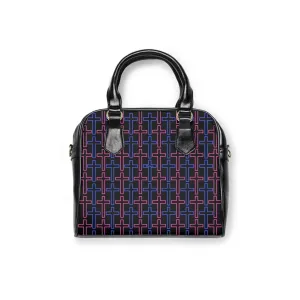 Blue and Pink Cross Hatch Shoulder bag, Handbag, Purse, Cute bag, Gift for Women, evening bag, PU leather, Women's Accessories