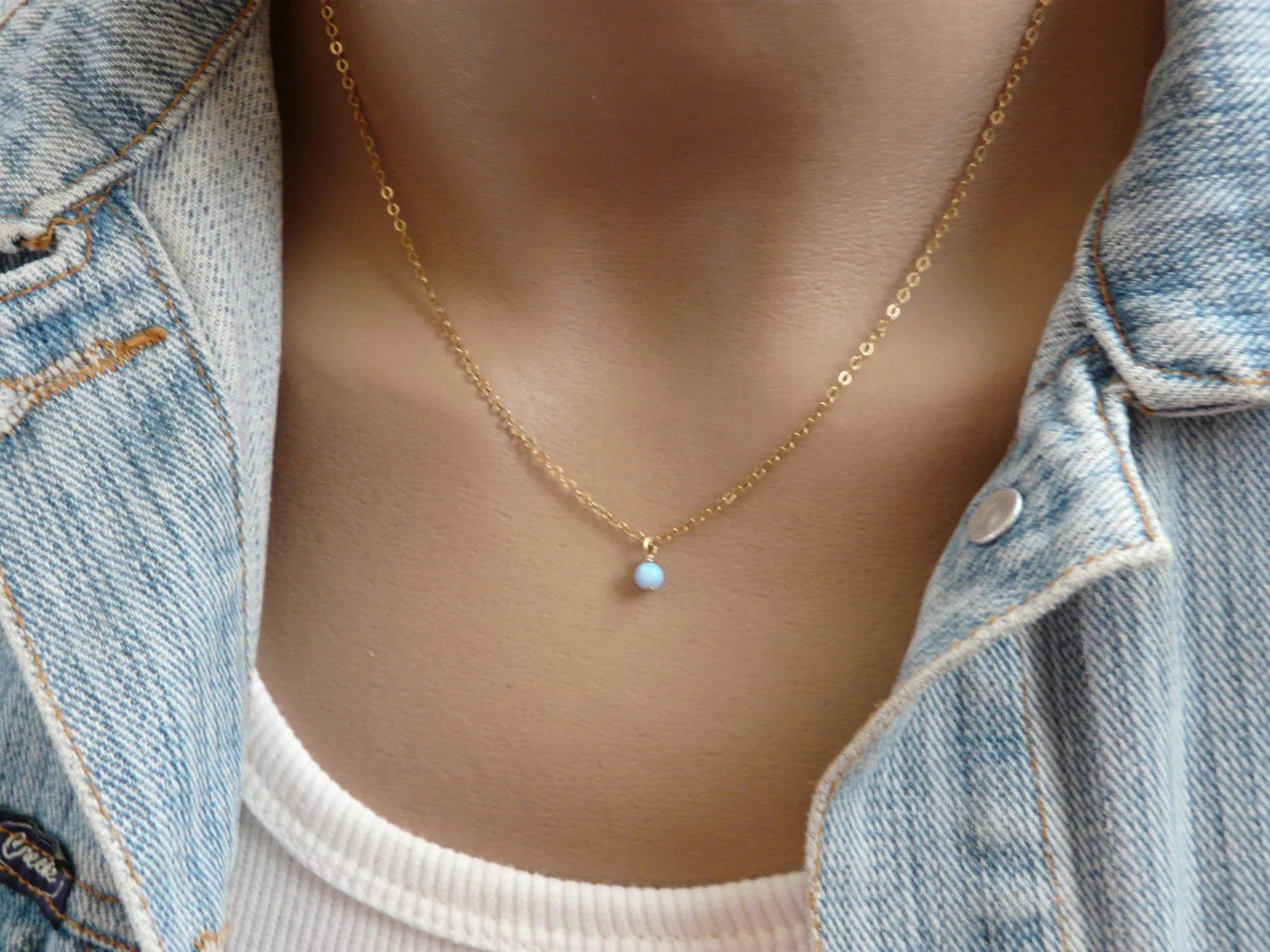 Blue Opal Necklace – Minimalist Gold Filled Necklace