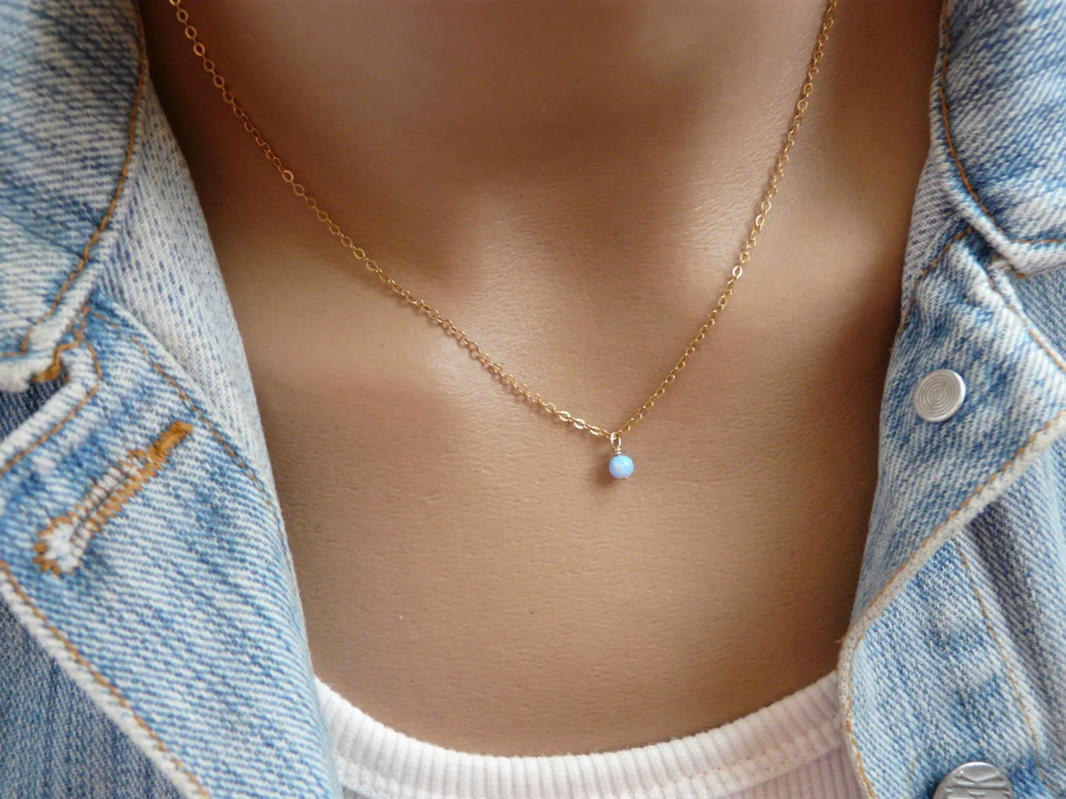 Blue Opal Necklace – Minimalist Gold Filled Necklace